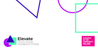 White background with colourful geometrical shapes, the Elevate pledge logo on the left bottom corner and the BITCI logo on the right bottom corner